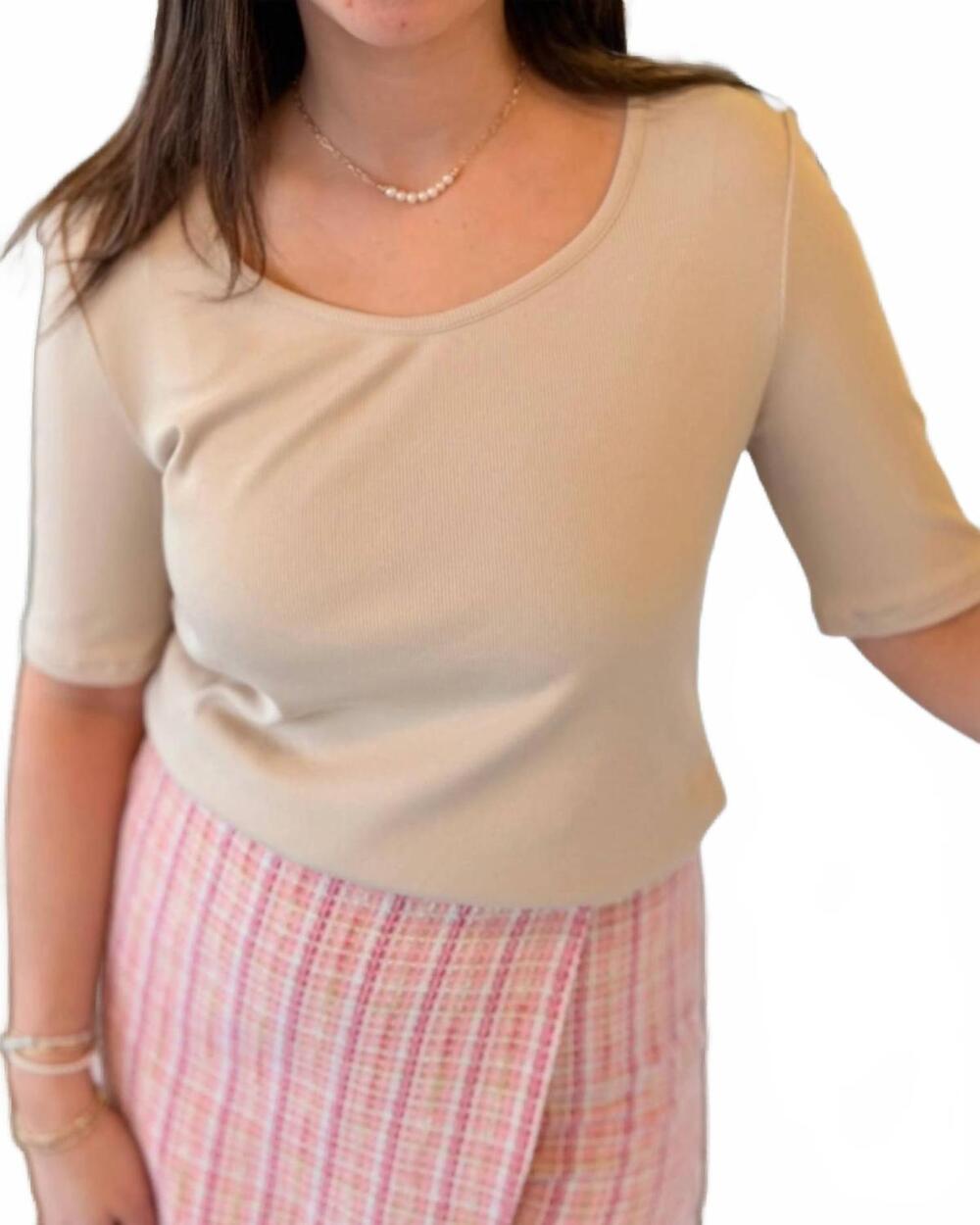 NEW ESQUALO kendall scoop neck top in oatmeal
